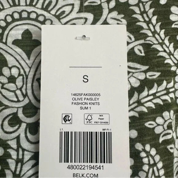 Kim Rogers Paisley Print Green and White Women's Top Size Small - Picture 6 of 8